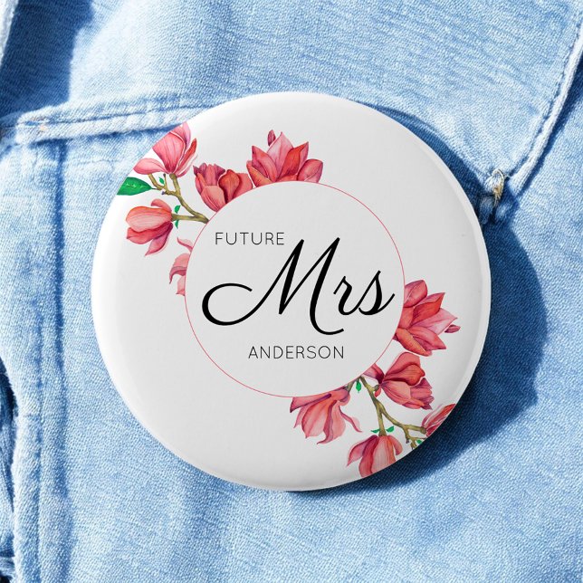 Bride Future Mrs White Floral Wedding 6 Cm Round Badge (Creator Uploaded)