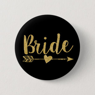Bride   Glitter-Print Golden 6 Cm Round Badge