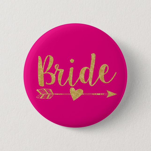 Bride | Glitter-Print Golden&Hot Pink 6 Cm Round Badge (Front)