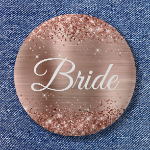 Bride Glittery Rose Gold Foil 6 Cm Round Badge