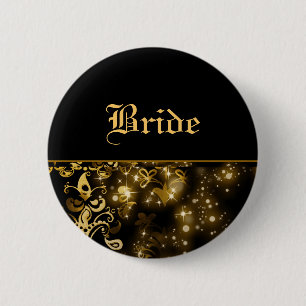 Bride gold black wedding bridal party 6 cm round badge