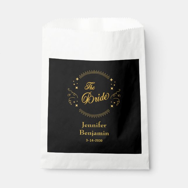 Bride Gold Black Wedding Elegant Classic Favour Bags (Front)