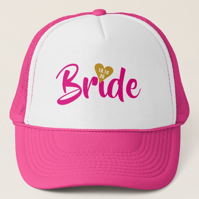 Bride Gold Date Heart Personalised Trucker Hat (Front)
