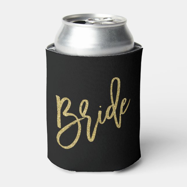 Bride Gold Glitter Script Can Cooler (Can Front)