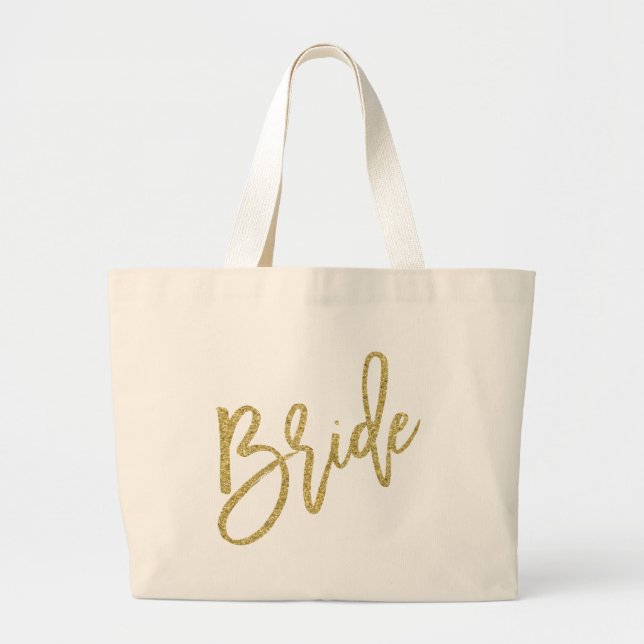 Bride Gold Glitter Script Large Tote Bag (Front)