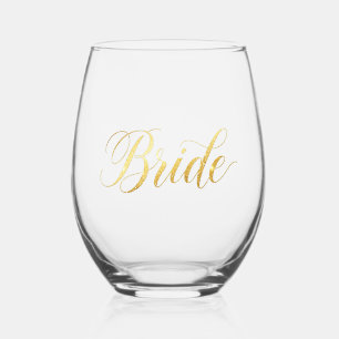 Bride Gold Glitter wedding Stemless Wine Glass