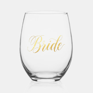 Bride Gold Glitter wedding Stemless Wine Glass