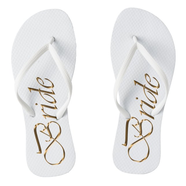 Bride, gold script elegant chic wedding flip flops (Footbed)