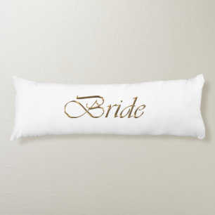 Bride, gold script elegant chic white body cushion
