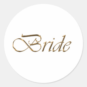 Bride, gold script elegant chic white classic round sticker