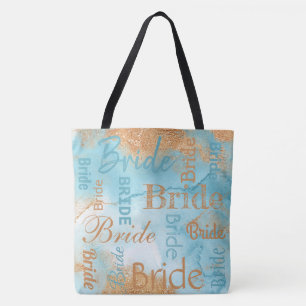 Bride Gold Turquoise Script Modern Wedding Tote Bag