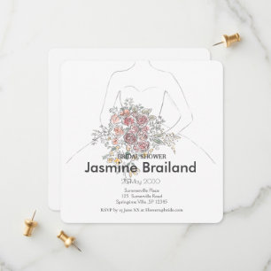 Bride Gown with Floral Bouquet Bridal Shower Save The Date