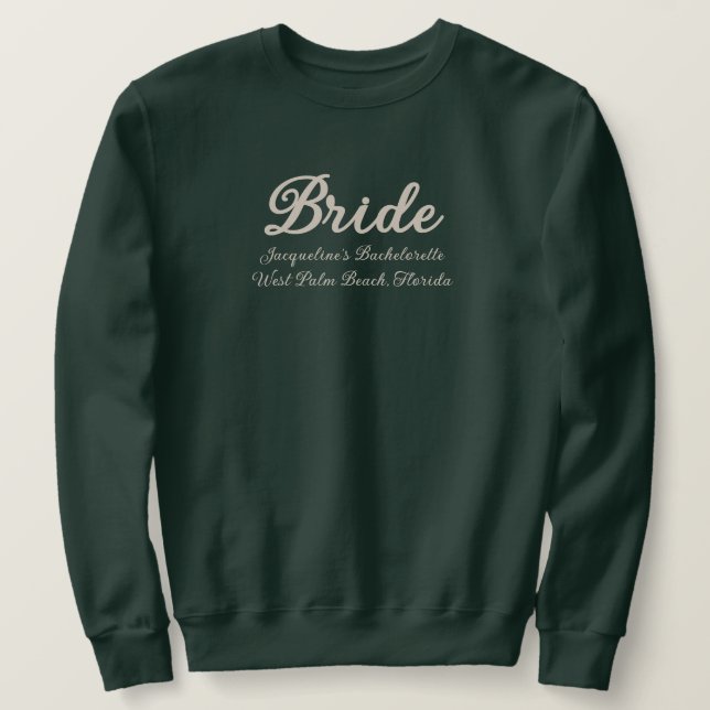 Bride Green and Beige Bachelorette Party Matching Sweatshirt (Design Front)