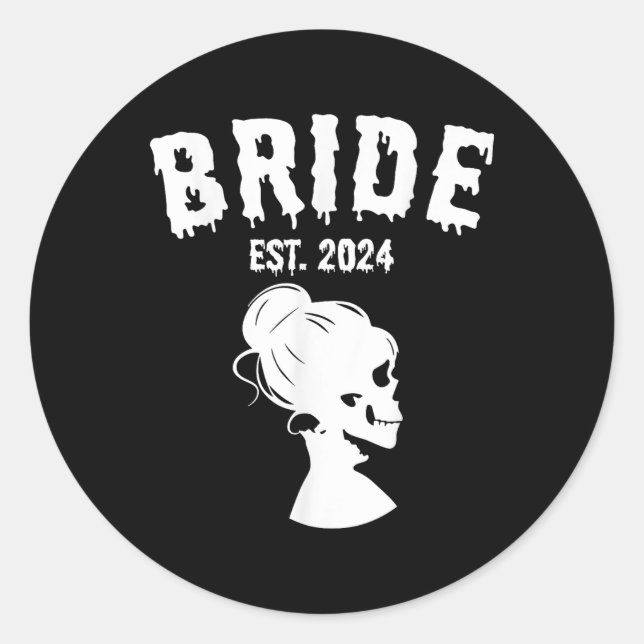 Bride Groom 2024 Skeleton Couples Matching Wedding Classic Round Sticker (Front)