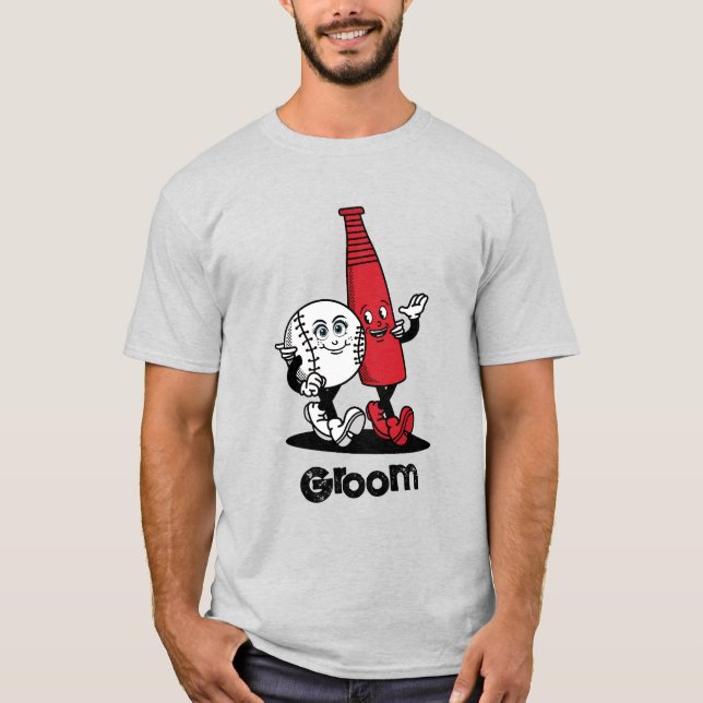 Bride Groom Baseball & Bat Funny T-Shirt (Front)
