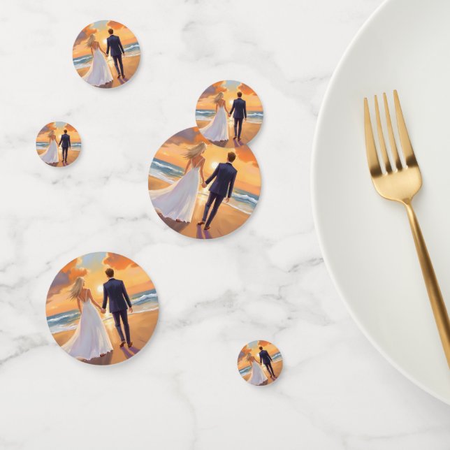 Bride & Groom Beach Wedding Watercolor Confetti (Group)