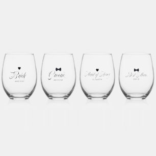 Bride, Groom, Best Man, Maid Of Honour Elegant Tex Stemless Wine Glass