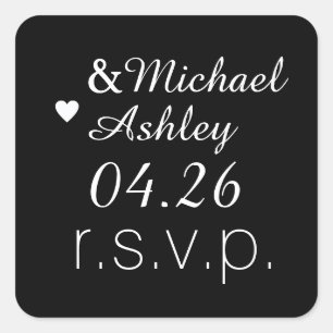 bride & groom black/white wedding rsvp  square sticker