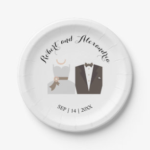 Bride & Groom Bridal Shower Wedding Reception Paper Plate