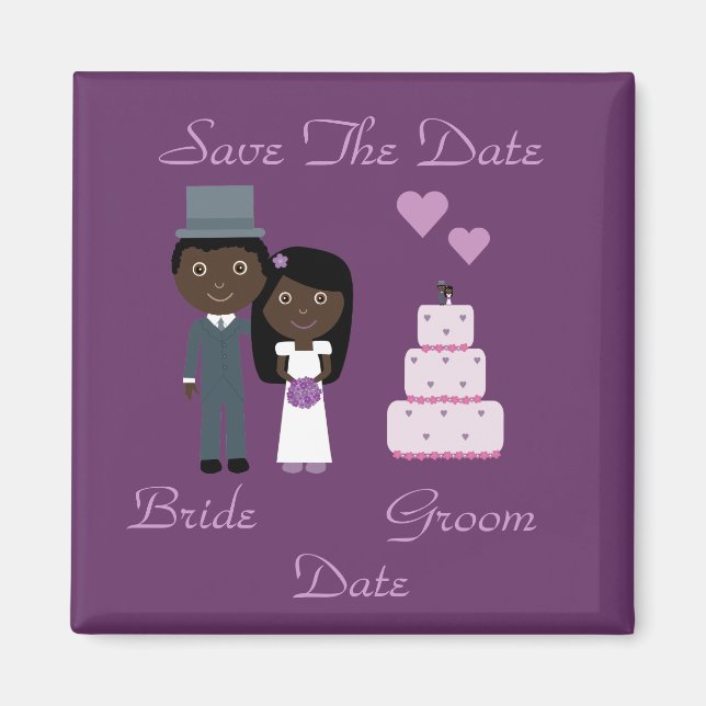 Bride & Groom & Cake Ethnic Save The Date Wedding Magnet (Front)