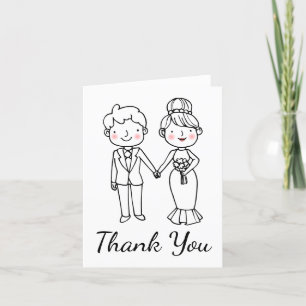 Bride Groom Cartoon Vintage Wedding Thank You Card