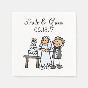 Bride Groom Cut Wedding Cake Together Napkin