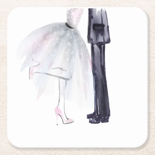 Bride & Groom Dance Watercolor coaster (Front)