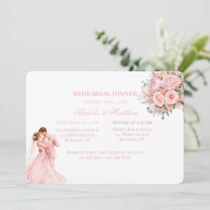 Bride & Groom Dancing Bouquet Rehearsal Dinner Invitation