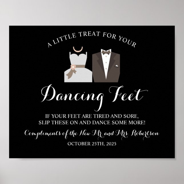 Bride & Groom Dancing Feet Flip Flops Wedding Sign (Front)