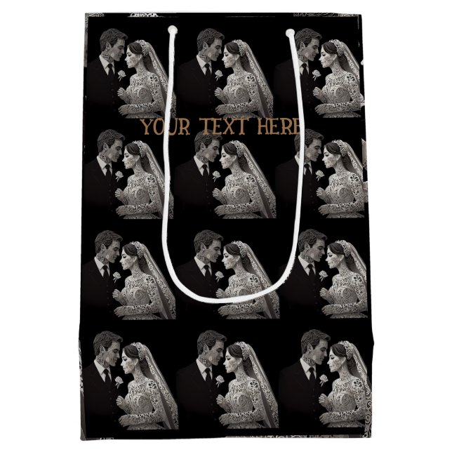 Bride & Groom Delicate White on Black Medium Gift Bag (Back)