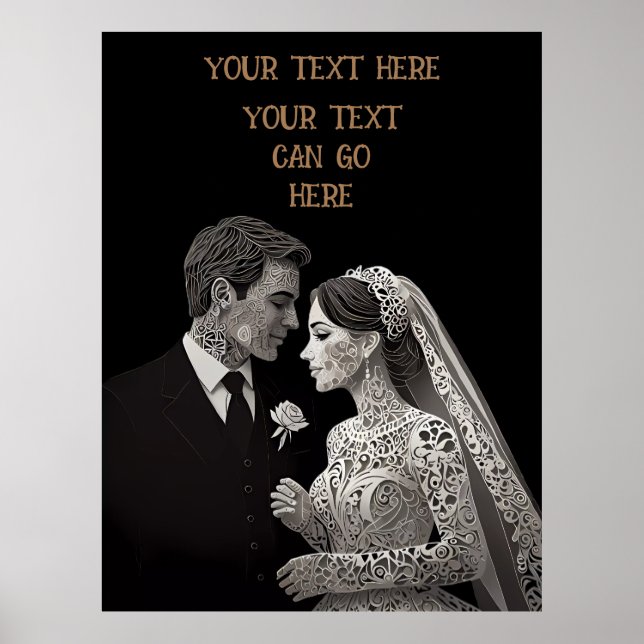 Bride & Groom Delicate White on Black Poster (Front)
