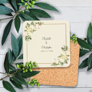 Bride & Groom Elegant Roses Wedding  Floral Coaster