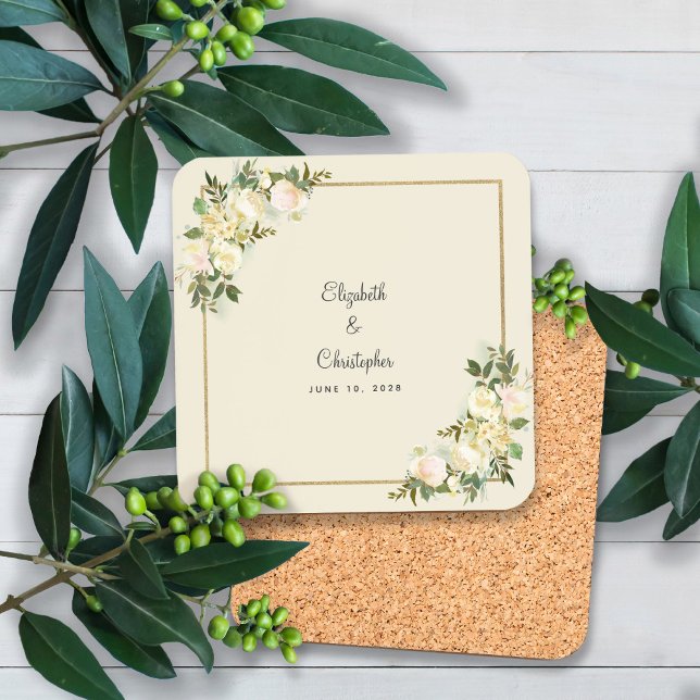 Bride & Groom Elegant Roses Wedding  Floral Coaster (Creator Uploaded)