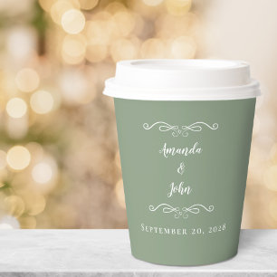 Bride Groom Elegant Wedding Party Reception Green Paper Cups