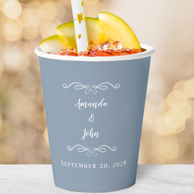 Bride Groom Elegant Wedding Reception Dusty Blue Paper Cups (Bride Groom Elegant Wedding Reception Dusty Blue Paper Cups)