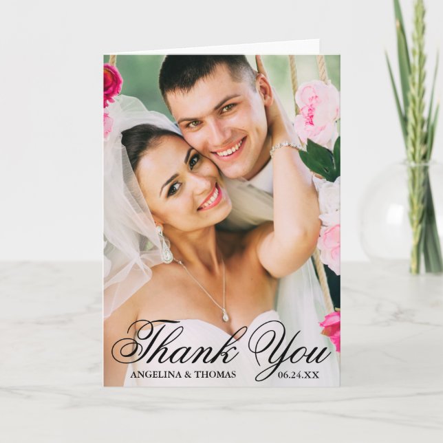 Bride & Groom Elegant Wedding Thank You Photo Fold Card (Front)
