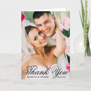 Bride & Groom Elegant Wedding Thank You Photo Fold Card