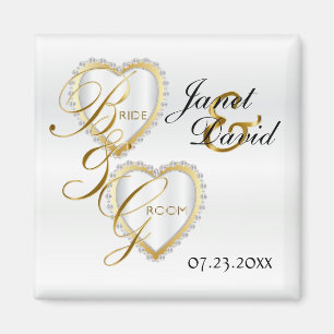 Bride & Groom Elegant White Wedding Keepsake Magne Magnet