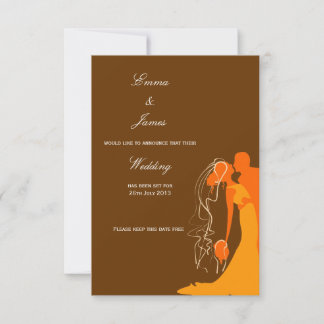 Bride & Groom Embrace Orange - Save the Date Invitation