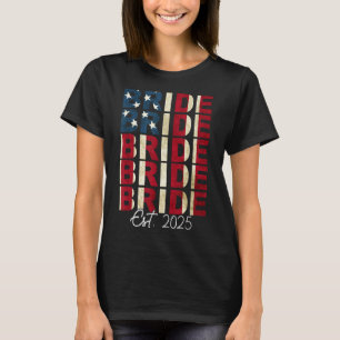 Bride Groom Est. 2025 Us Flag Just Married Couples T-Shirt