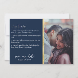 Bride & Groom Facts Photo on Navy Blue Invitation