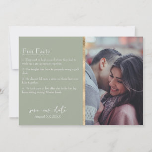 Bride & Groom Facts Photo on Sage Green Invitation