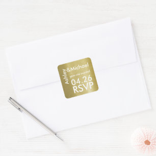 Bride & groom faux gold wedding rsvp  square sticker