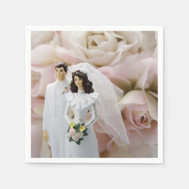 Bride Groom Figurine White Roses Napkins (Front)