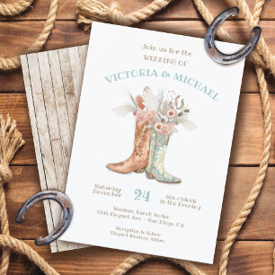 Bride & Groom Floral Boots Cowboy Western Wedding Invitation