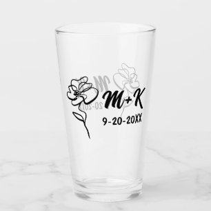 Bride & Groom Floral Etched Glass Wedding Glass