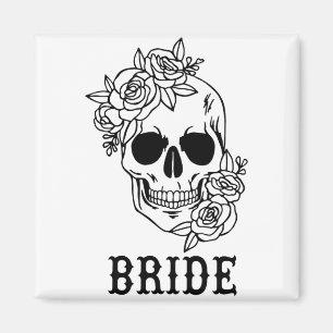 Bride Groom Floral Skull Halloween Wedding Bachelo Magnet