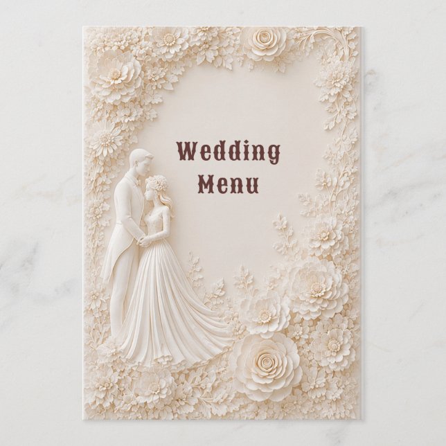 Bride Groom Floral Wedding On Ivory Theme Menu (Front)