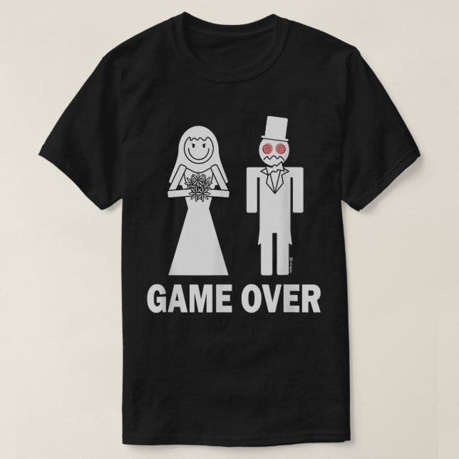 Bride Groom Game Over Marriage Funny  T-Shirt (Design Front)