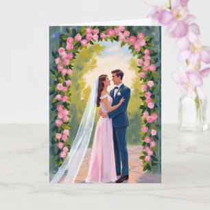 Bride & Groom Garden Arch Floral Wedding Painted Card